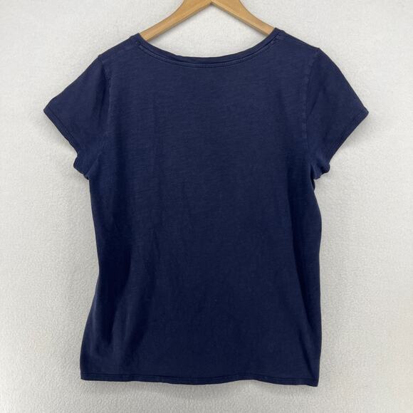 EILEEN FISHER Top M Slub Organic Cotton Jersey V-Neck Short Sleeve Blue - Picture 2 of 11